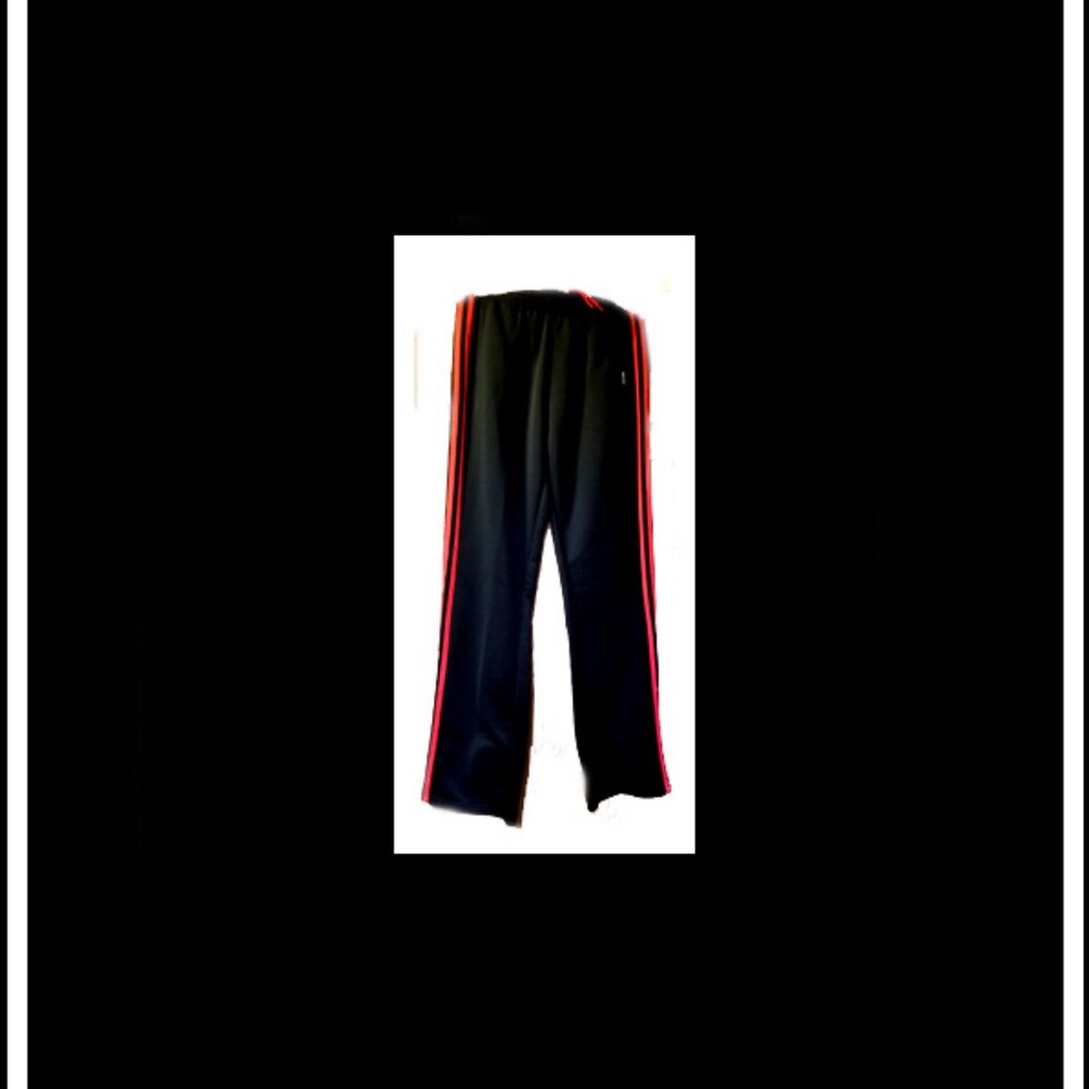 New Black With Red Neon Stripes Trifold Adidas Athletic Pants, XL